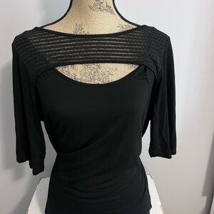 Cable & Gauge Black Mesh Detail Blouse